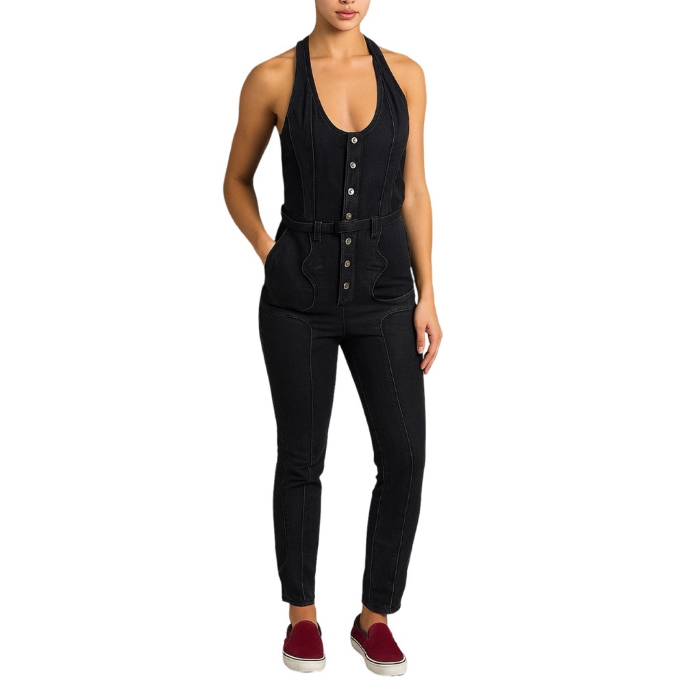Vintage Y2K Diesel Black Denim Jumpsuit - Size XXS